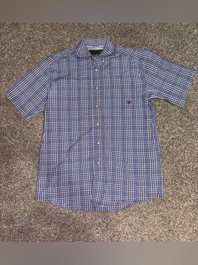 Ariat Pro Series Men's Plaid Button-Down Shirt Blue Cotton Size Small
